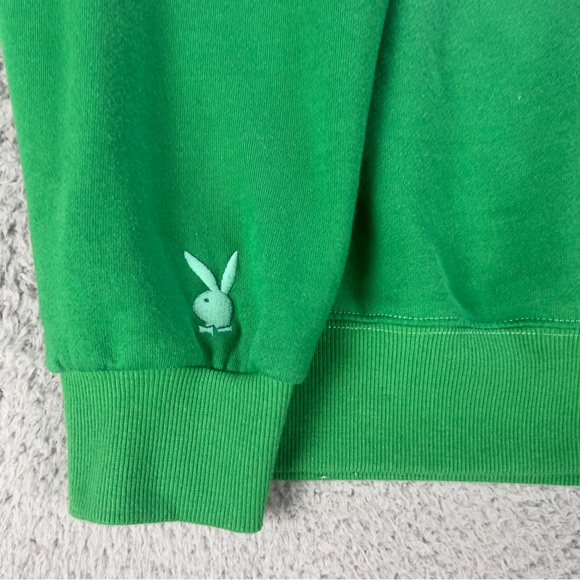 Playboy By Pacsun Sweatshirt Womens Small Green Crew Neck Embroidered Floral Y2K - Picture 2 of 9